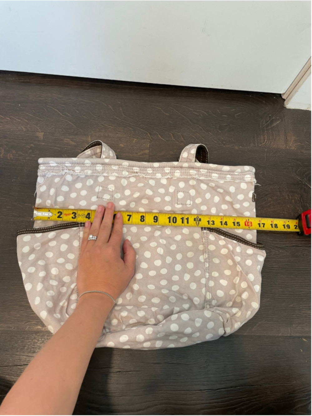 Women's Thirty-One Polka Dot Tote Bag Beige Brown Shoulder Lotsa Dots - Picture 7 of 10